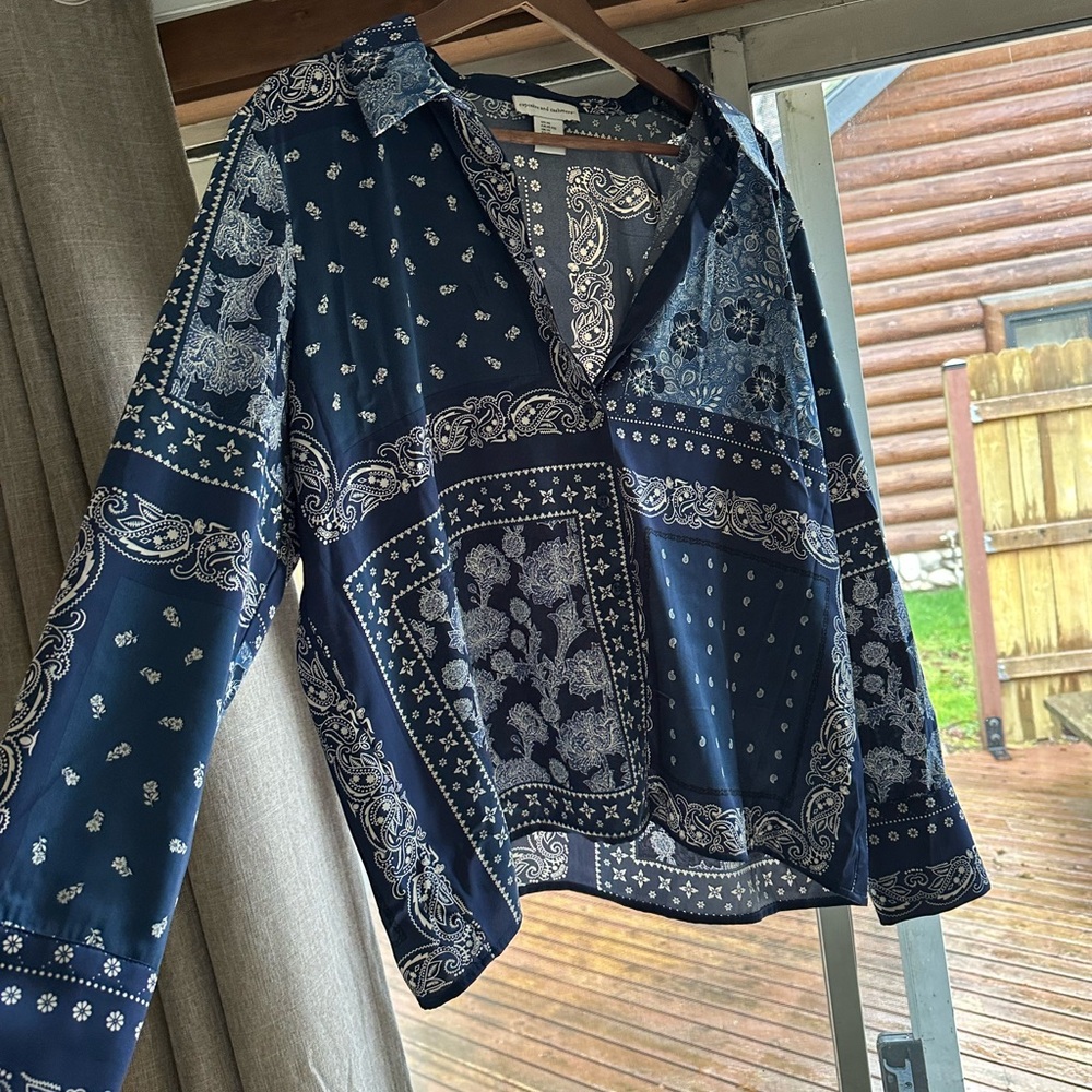 Navy blue and white Paisley Print Shirt